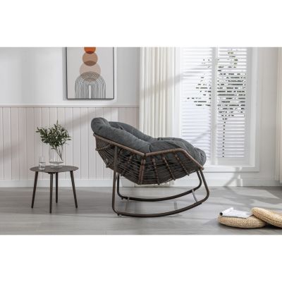 Grey Padded Rattan Outdoor Rocking Chair