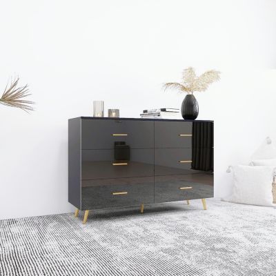 6 Drawer Chest with Golden Accents in Black Finish