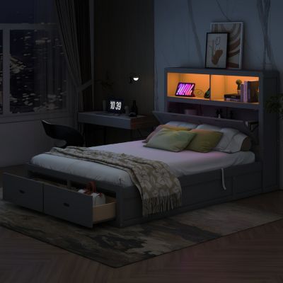 Streamdale Queen Hydraulic Bed w/ LED & Storage