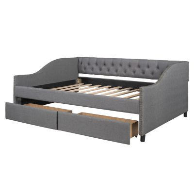 Streamdale Upholstered Daybed With Two Drawers, Wood Slat Support Full Size