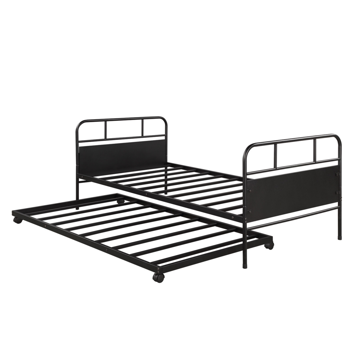 Streamdale Furniture Metal Daybed Platform Bed Frame With Trundle Built-In Casters, Twin Size