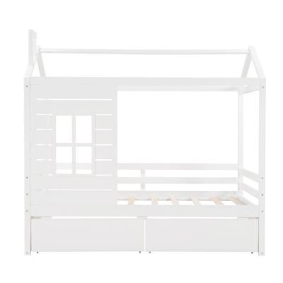 Twin Size House Bed Wood Bed With Two Drawers