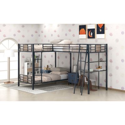Twin Bunk Bed with Loft Bed, Desk, and Shelf