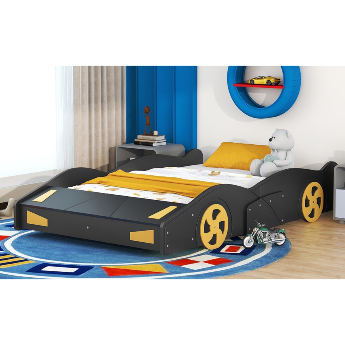 Streamdale Furniture Full Size Race Car-Shaped Platform Bed With Wheels And Storage