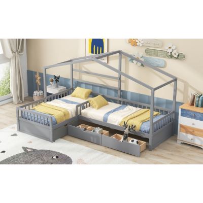 Streamdale Twin Size House Platform Bed With Three Storage Drawers
