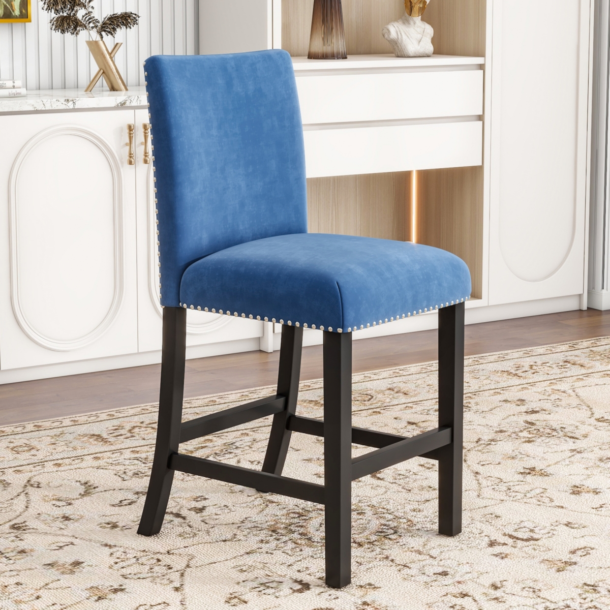 Streamdale Furniture 5-Piece Counter Height Dining Table Set -Velvet Chairs - Blue