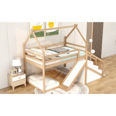 Streamdale Twin Over Twin House Loft Or Bunk Bed With Slide And Staircase