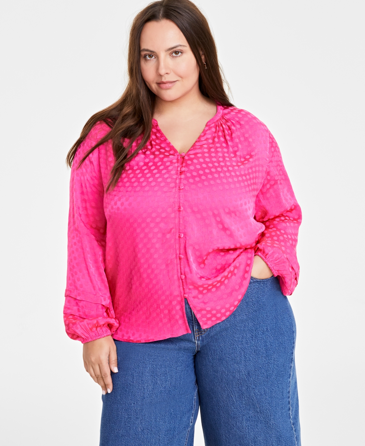 On 34th Trendy Plus Size Long-Sleeve Pintuck Blouse, Created for Macy's