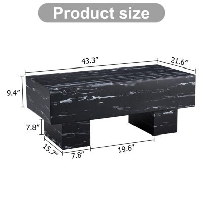 Streamdale Modern Black Coffee Table with Patterns, 43.3"x21.6"x17.2"
