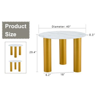 Streamdale 40" Round White Dining Table, Golden Legs