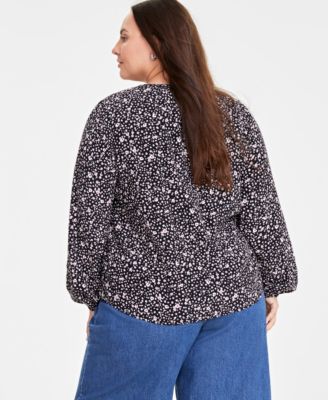 On 34th Trendy Plus Size Floating Blooms Print Top, Created for Macy's 