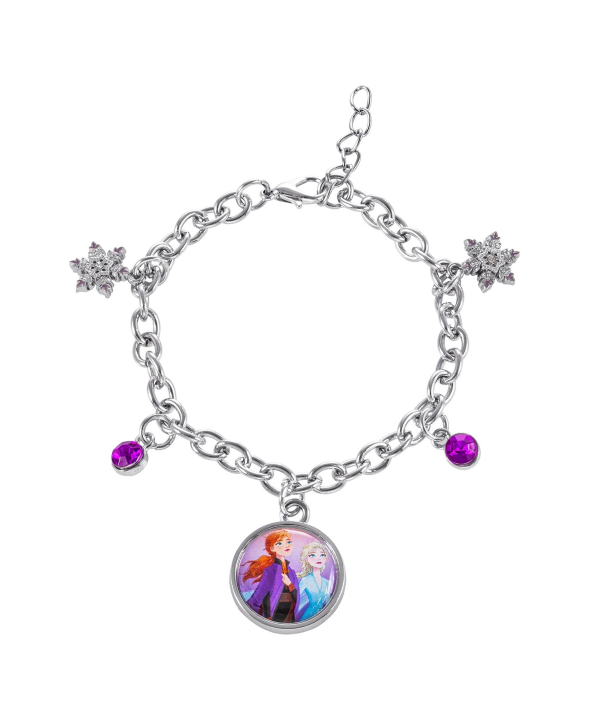 Frozen Charm Bracelet with Frozen Snowflake Charms - Silver tone, blue, purple