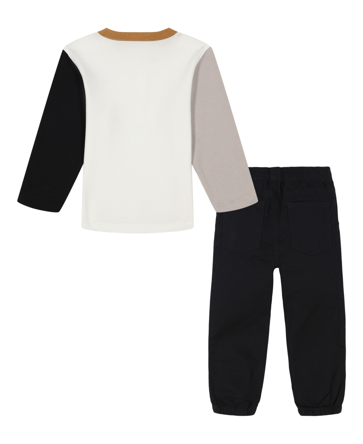 Kids Headquarters Baby Boys Long Sleeve Colorblock Thermal Henley and Joggers, 2 Pc Set -Deep Black