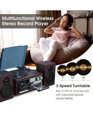 Vinyl Record Player with Speakers Turntable Bluetooth Tape Cassette CD Player Retro