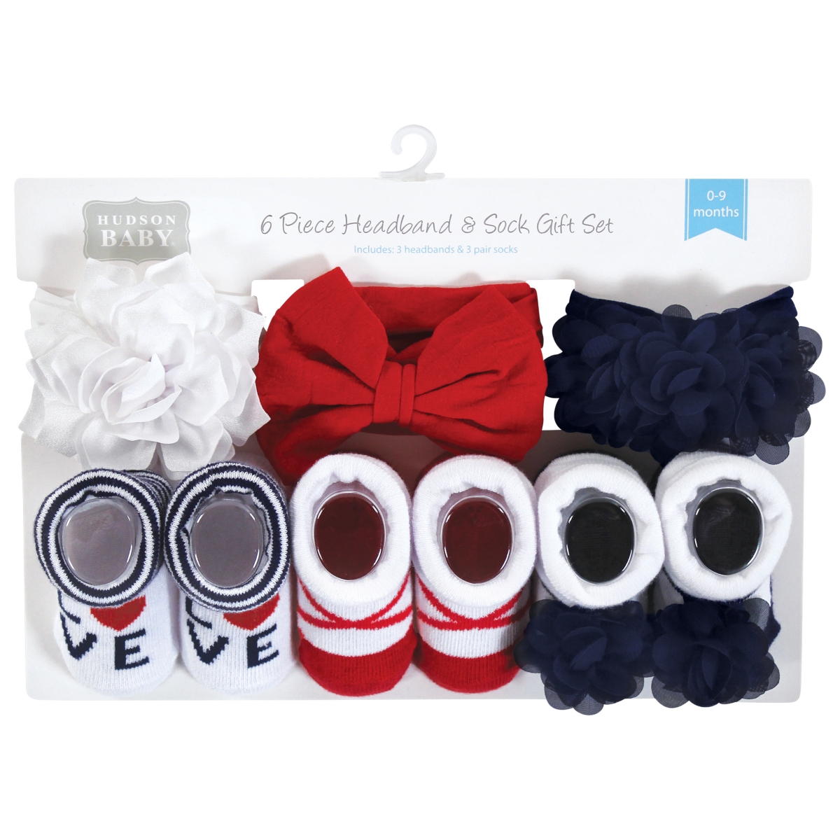 Hudson Baby Baby Girls Headband and Socks Giftset, One - Navy red