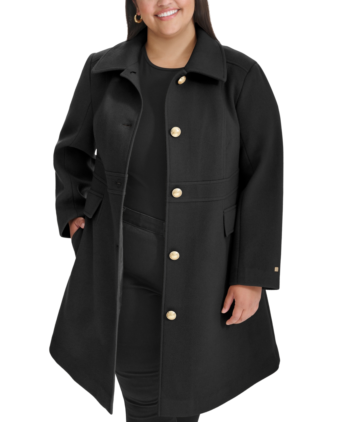 Tommy Hilfiger Plus Size Collared Button-Front Coat, Created for Macy's