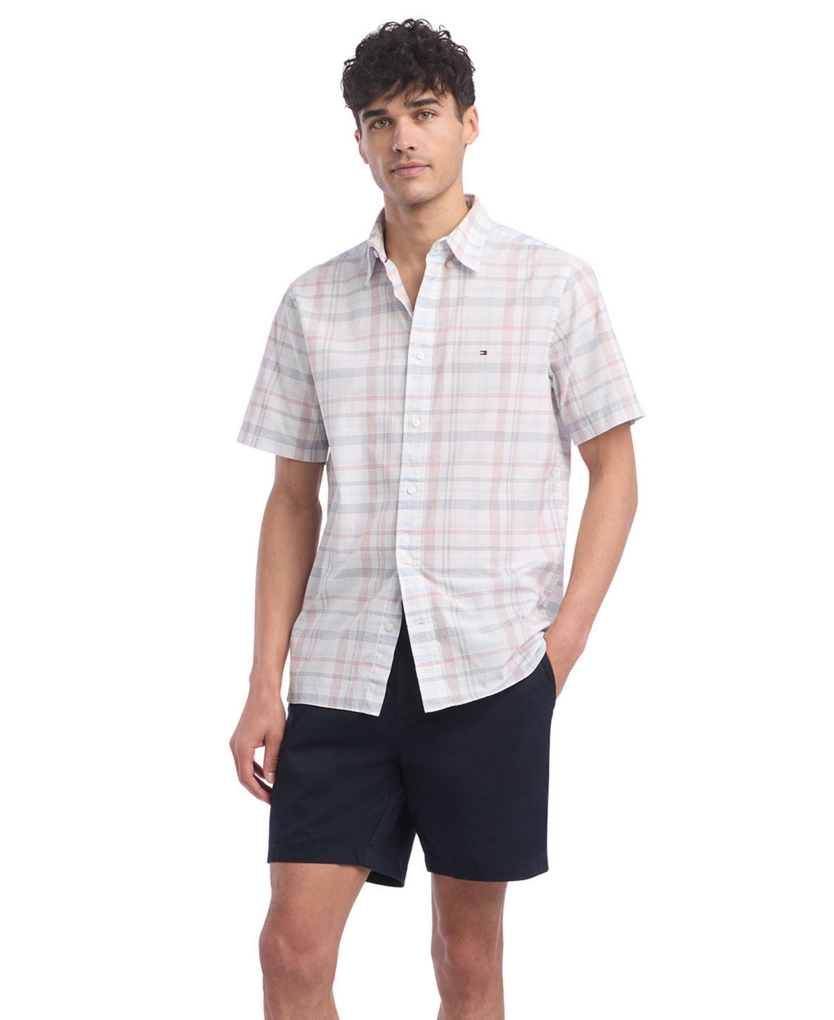 Tommy Hilfiger Men's Plaid Short Sleeve Button-Down Shirt