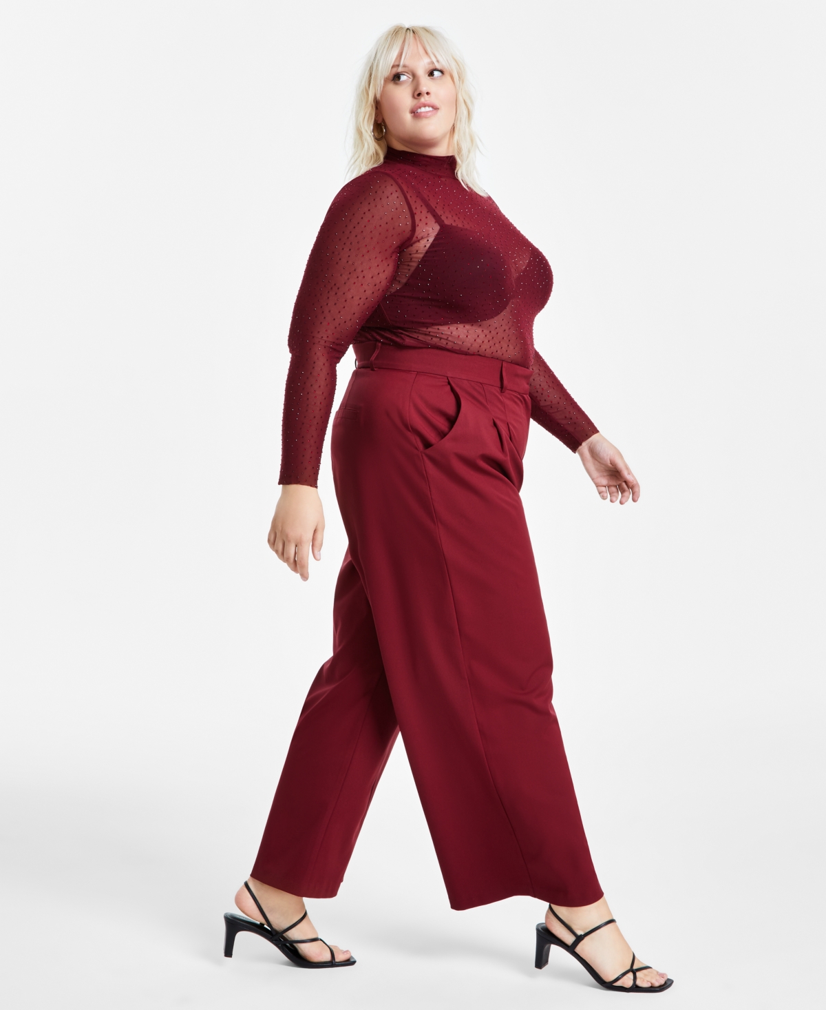 Bar Iii Trendy Plus Size High-Rise Wide-Leg Pants, Created for Macy's