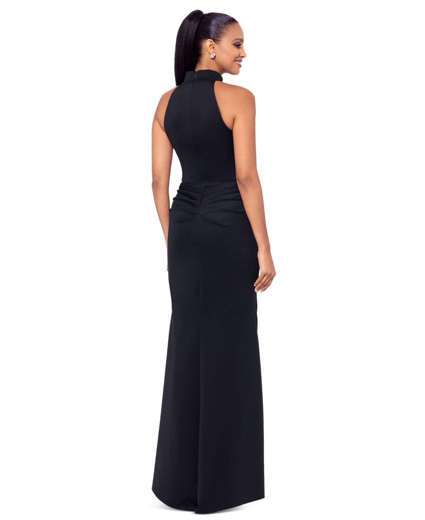 Женское платье XSCAPE Ruffled Sleeveless Scuba Fit & Flare, цвет: Чёрный — фото 3