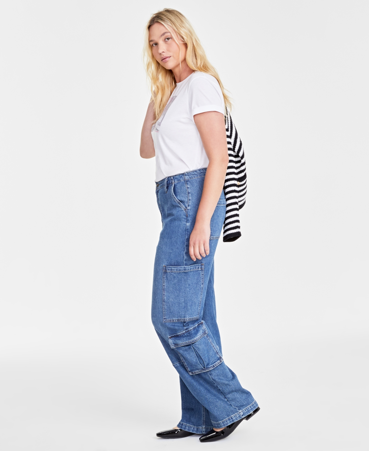 On 34th Women's High Rise Utility Cargo Jeans, Created For Macy's In Tinted Dark