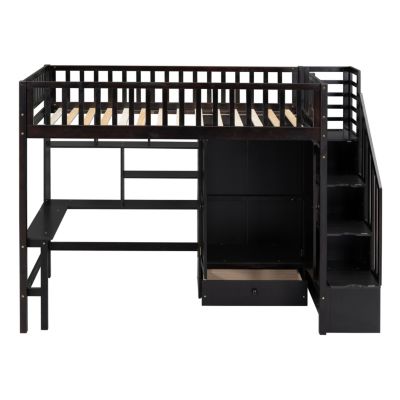 Streamdale Twin Size Loft Bed With Bookshelf, Drawers, Desk, And Wardrobe White