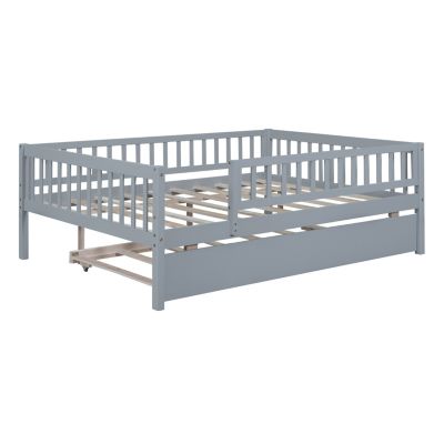 Streamdale Full Size Wood Daybed With Trundle And Fence Guardrails