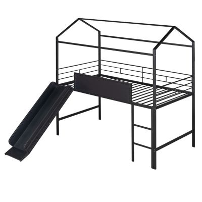 Streamdale Twin Loft Metal Bed with Slide and Writable Board