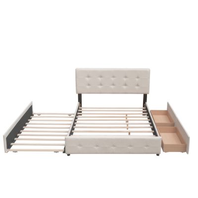 Streamdale Queen Upholstered Platform Bed with Twin XL Trundle and Drawers