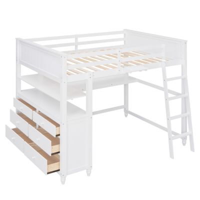 Streamdale Espresso Wooden Loft Bed with Desk and Drawers