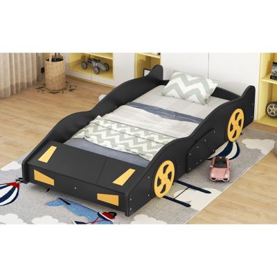 Streamdale Blue & Yellow Race Car Platform Bed with Storage - Twin