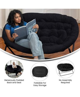 EMMA + OLIVER Double Steel Janey Folding Saucer Chair and Ottoman