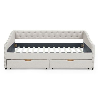 Streamdale Upholstered Daybed with Drawers, Button Back & Copper Nail Arms