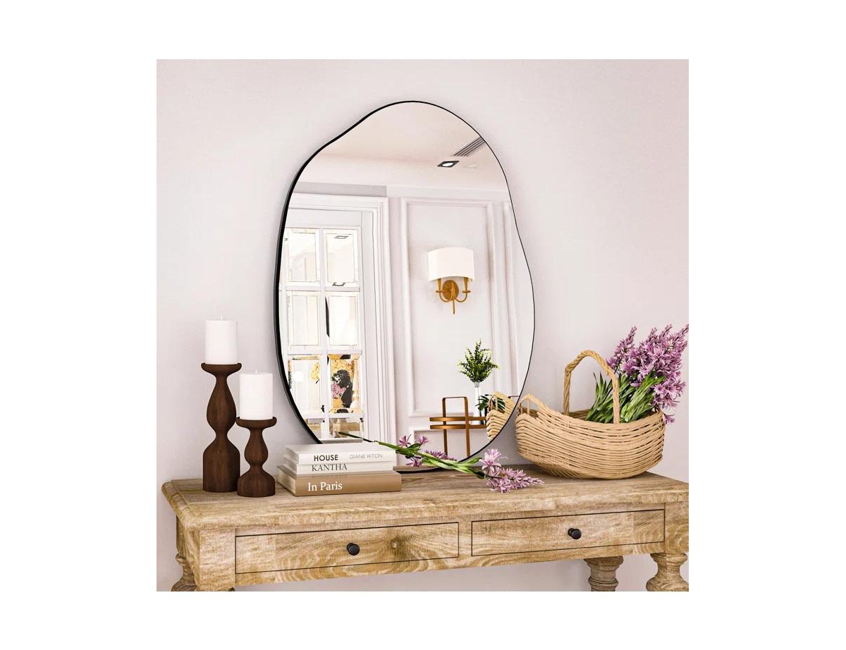 Irregular Wall Mounted Mirror 24"x32" in Black - Black