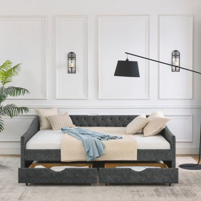 Streamdale Queen Tufted Daybed with Drawers and Copper Accents