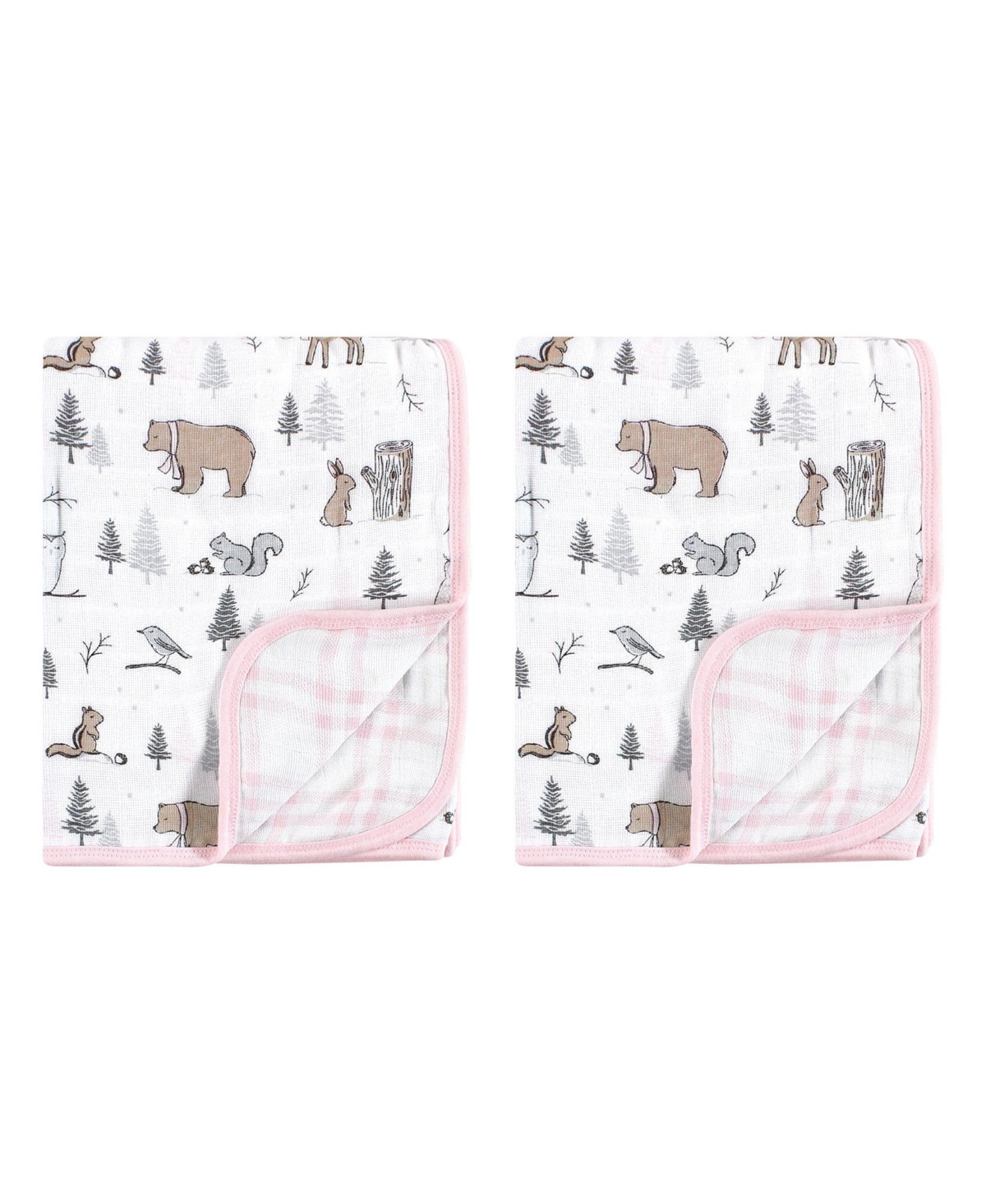 Hudson Baby Infant Girl 2Pc Muslin Tranquility Quilt Blanket, Winter Forest, One Size