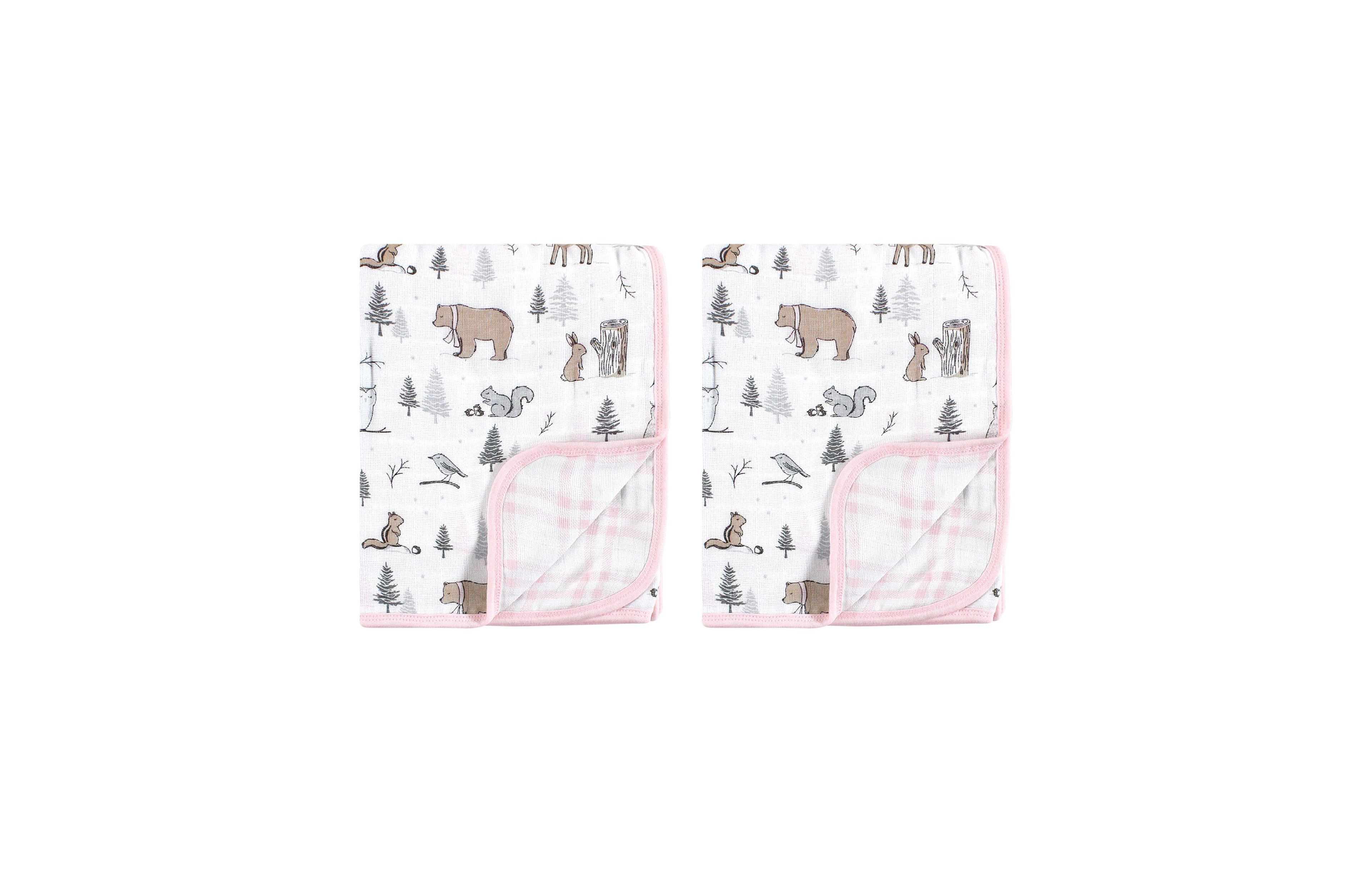 Hudson Baby Infant Girl 2Pc Muslin Tranquility Quilt Blanket, Winter Forest, One Size