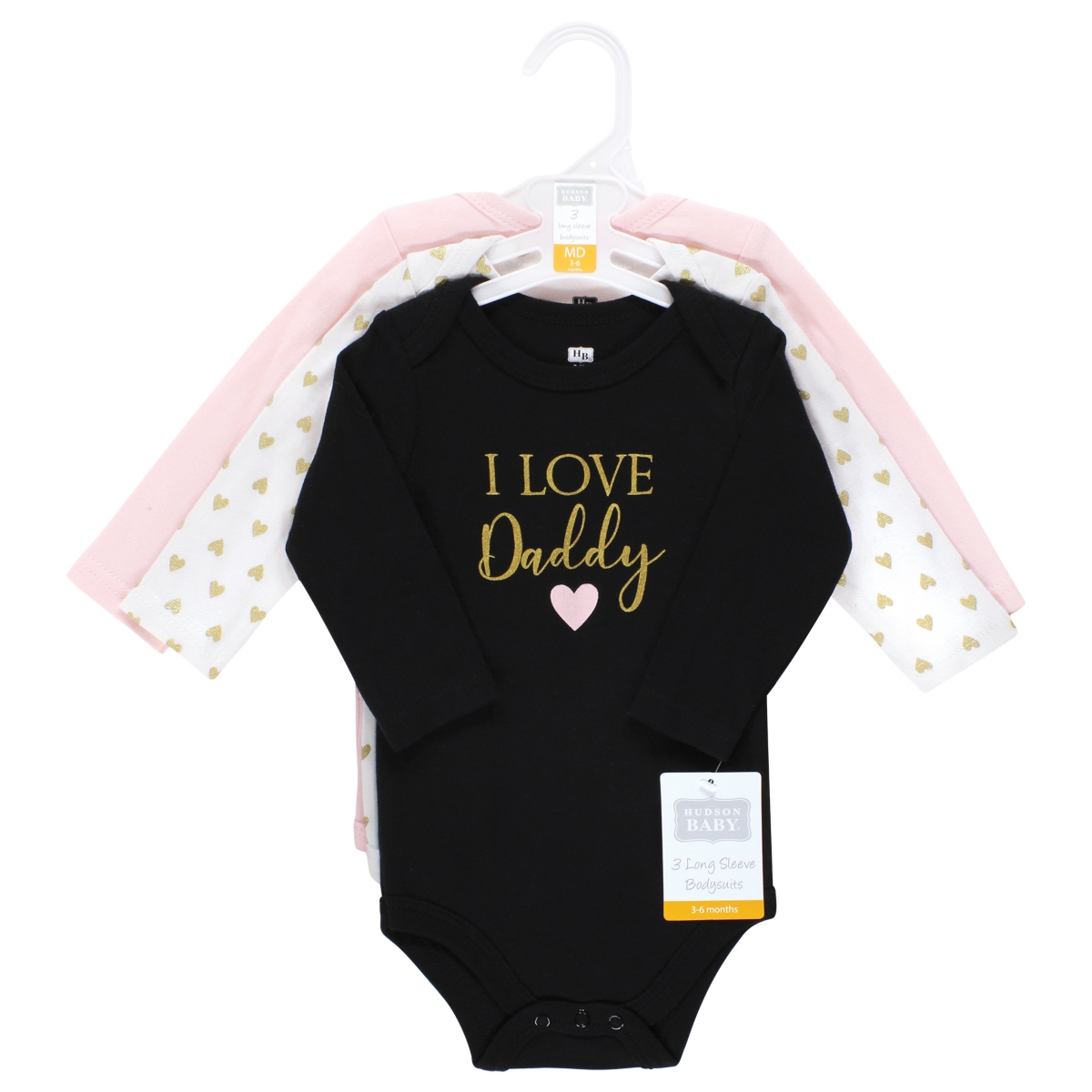 Hudson Baby Baby Girls Cotton Long-Sleeve Bodysuits Daddy 3-Pack - Girl daddy 3-pack