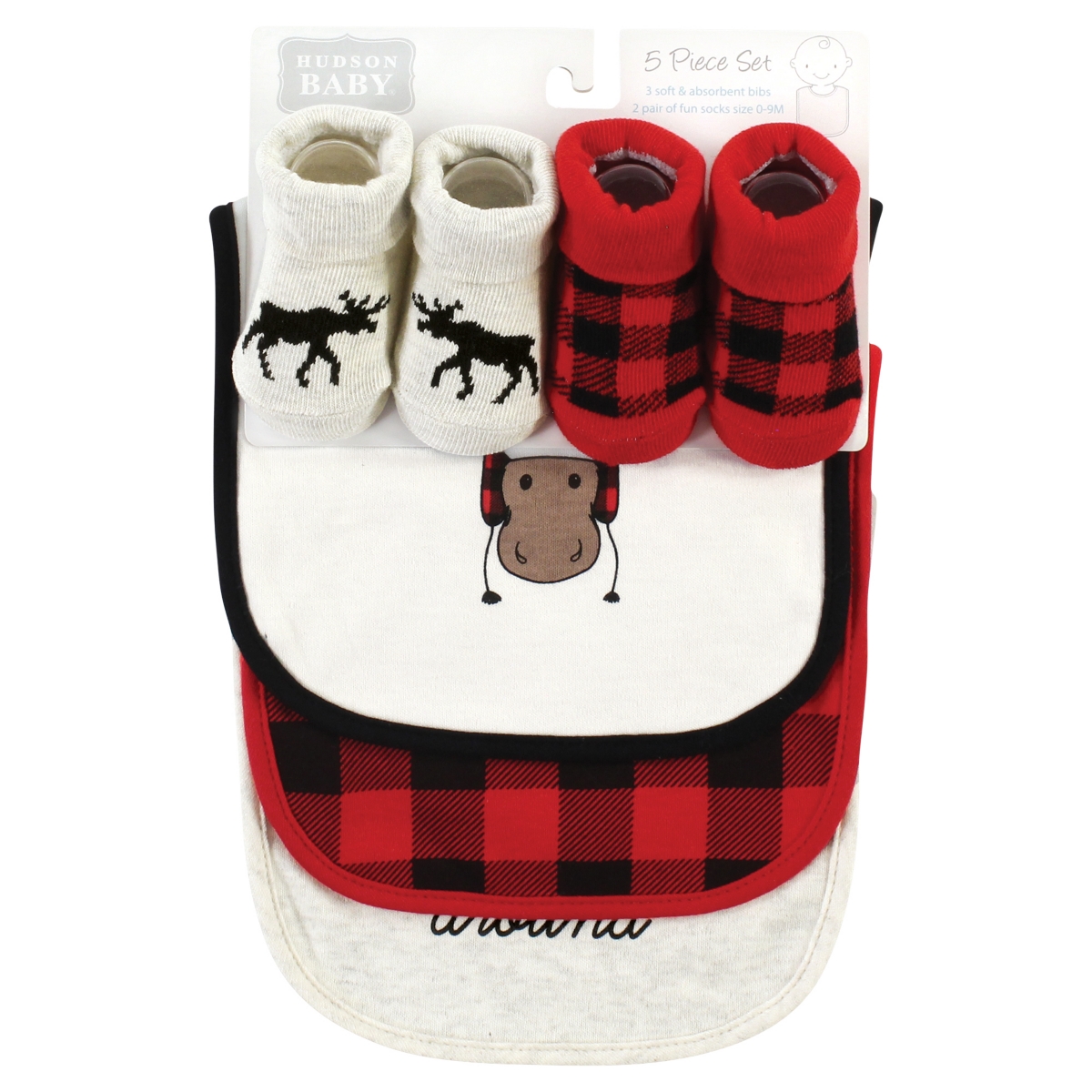 Hudson Baby Infant Boy Cotton Bib and Sock Set, One Size - Winter moose