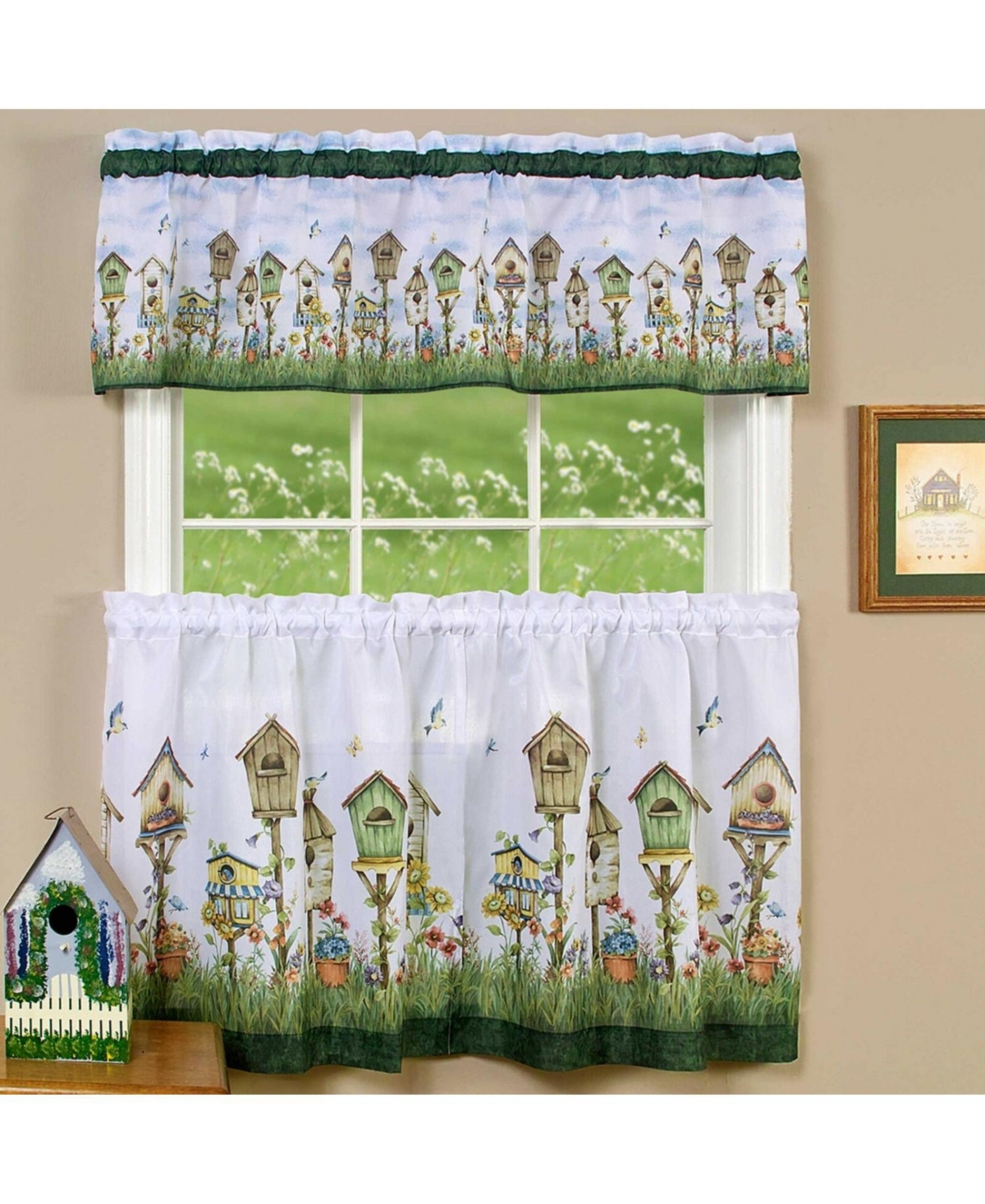 Home Sweet Home Complete 3 Piece Kitchen Curtain Set - 58 in. W x 36 in. L - White