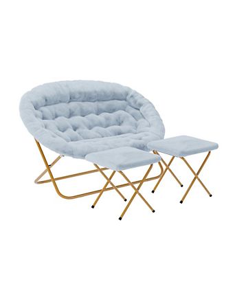 Janey Folding Double Saucer Chair With 2 Ottomans And Steel Frame For Dorm Or Bedroom