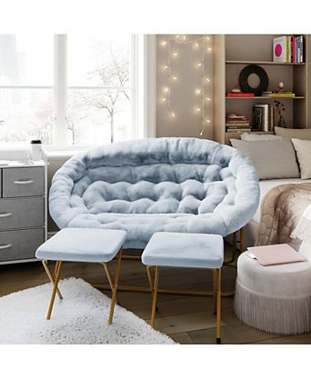 Janey Folding Double Saucer Chair With 2 Ottomans And Steel Frame For Dorm Or Bedroom