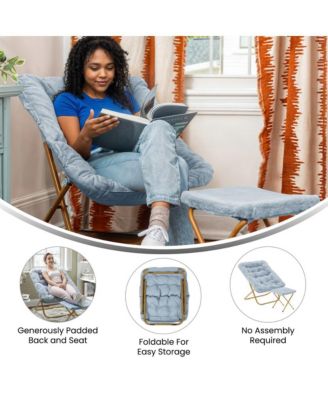 Aisling Oversized Folding Saucer Chair And Ottoman For Dorm, Bedroom