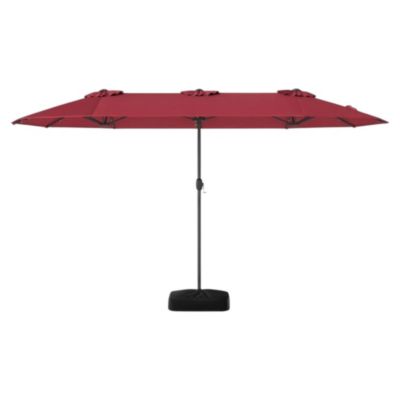 Double-sided Patio Umbrella with Weighted Base and Solar Lights for Garden Pool