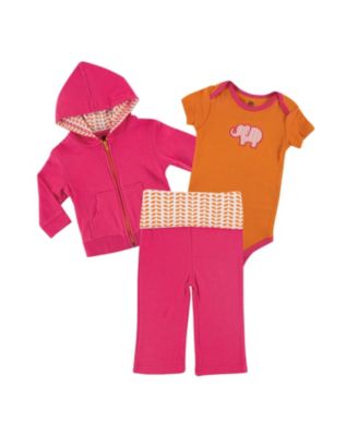 Yoga Sprout Toddler Girls Cotton Hoodie Bodysuit or Tee Top and Pant - Pink elephant baby 23$