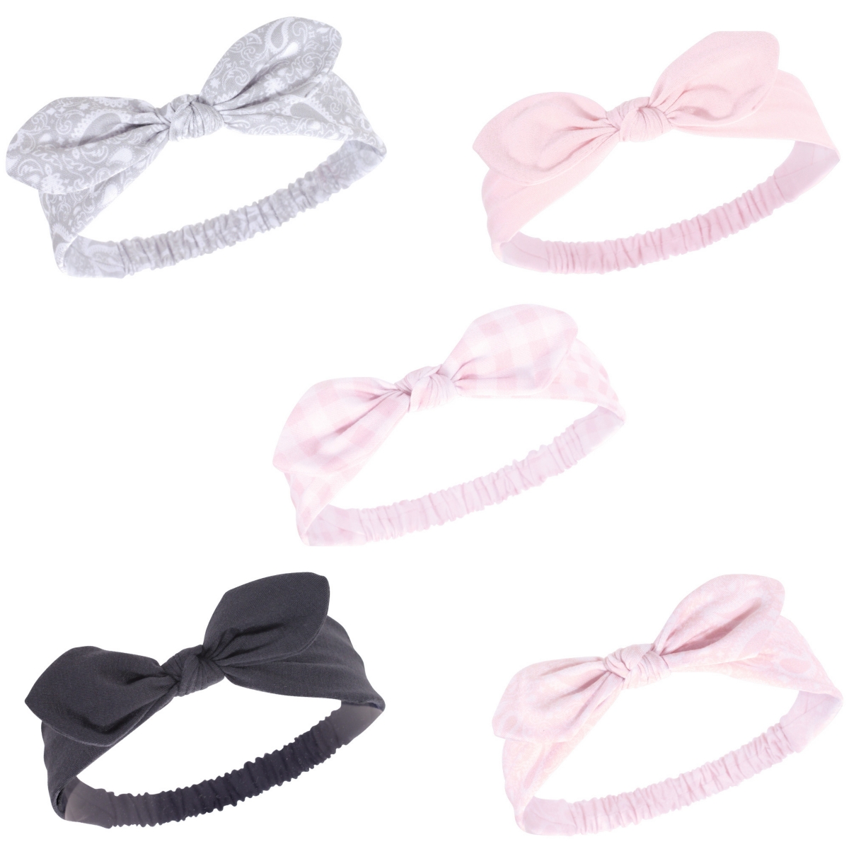Hudson Baby Baby Girls Cotton and Synthetic Headbands Bundle Set, Months - Pink bandana