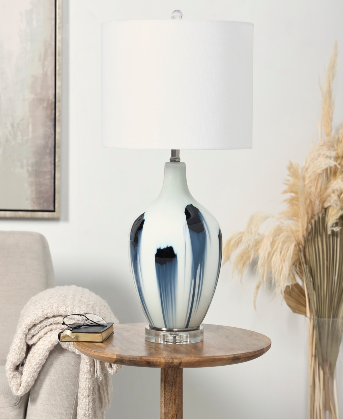 Rosemary Lane 27" Glass Abstract Accent Lamp with Blue Drip Splatter Design