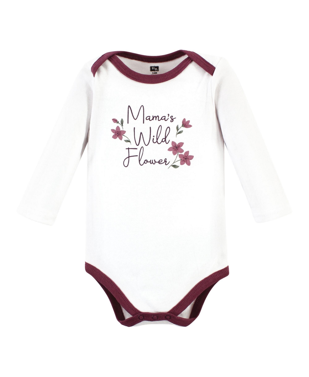 Hudson Baby Baby Girls Cotton Long-Sleeve Bodysuits, Plum Wildflower 3 Pack - Plum wildflower 3 pack