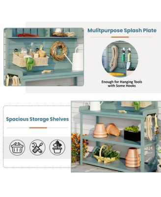 Large Rustic Outdoor Potting Bench with 4 Shelves, Green