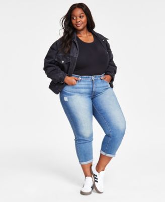 Plus Size Mid Rise Roll Cuff Boyfriend Jeans