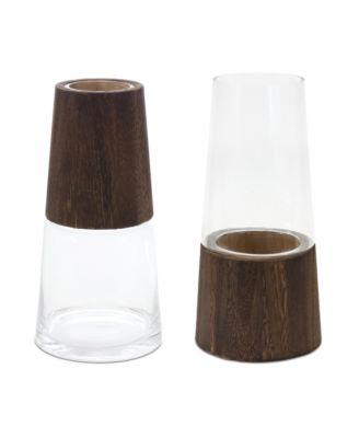Tapered Glass Vase With Wood Accent (Set of 2)